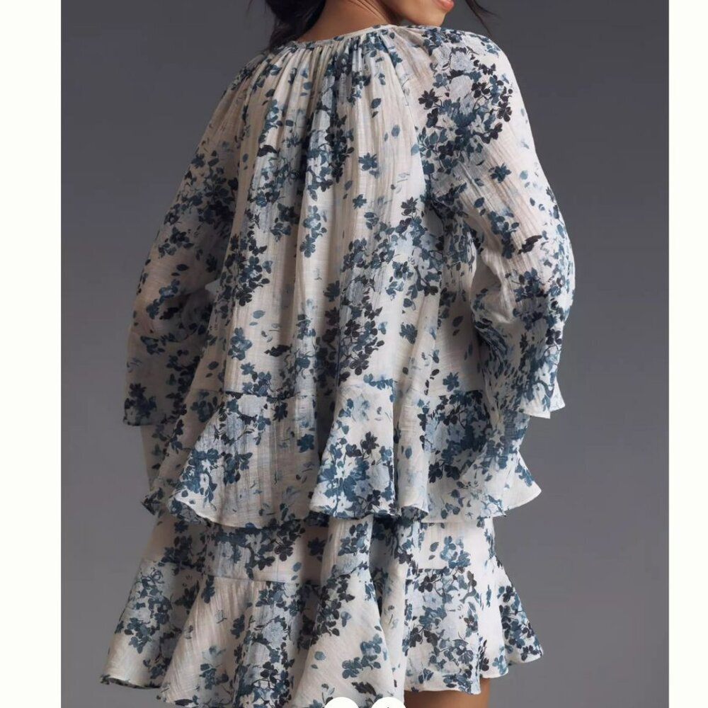 Anthropologie Maeve Long-Sleeve V-Neck Mini Swing Dress - Picture 4 of 11